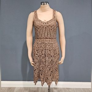 KROSHETTA By Papillon Brown Crochet Beaded Sleeveless Shift Dress L